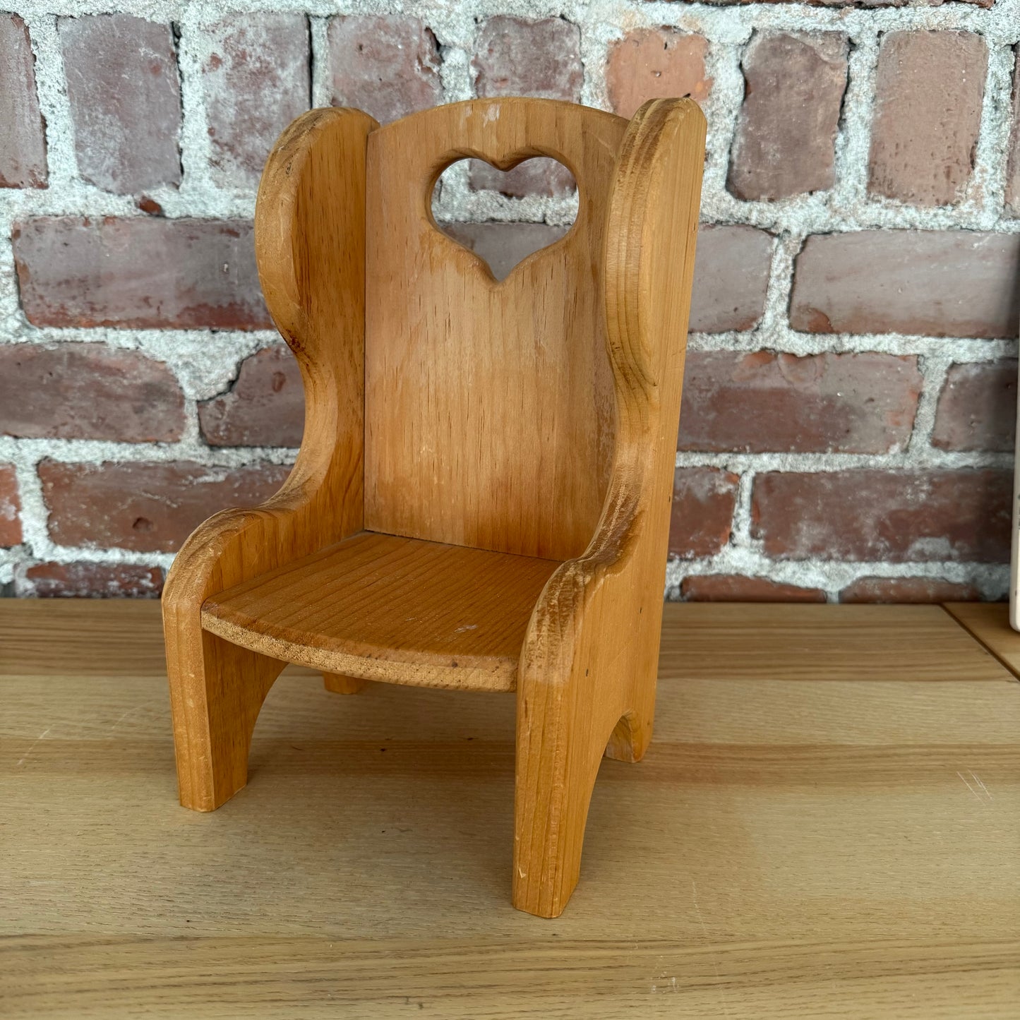 Vintage Solid Wood Heart Cutout Mini Chair Shelf Sitter