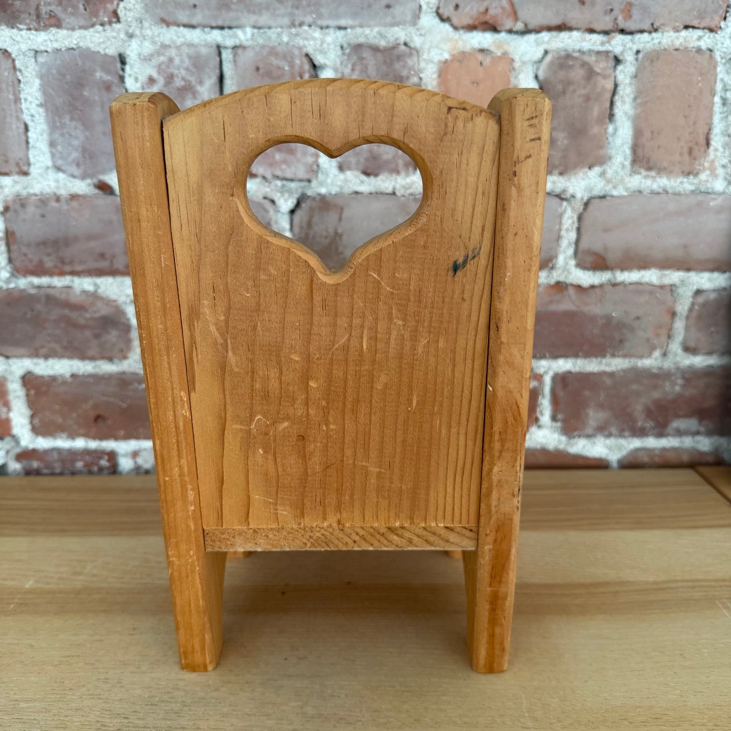 Vintage Solid Wood Heart Cutout Mini Chair Shelf Sitter