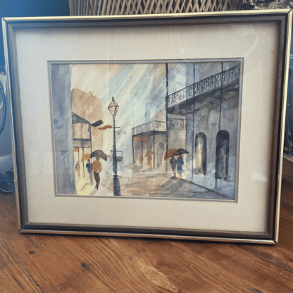 A. Emanuel Original Watercolor – New Orleans French Quarter Street Scene - Loom Vintage