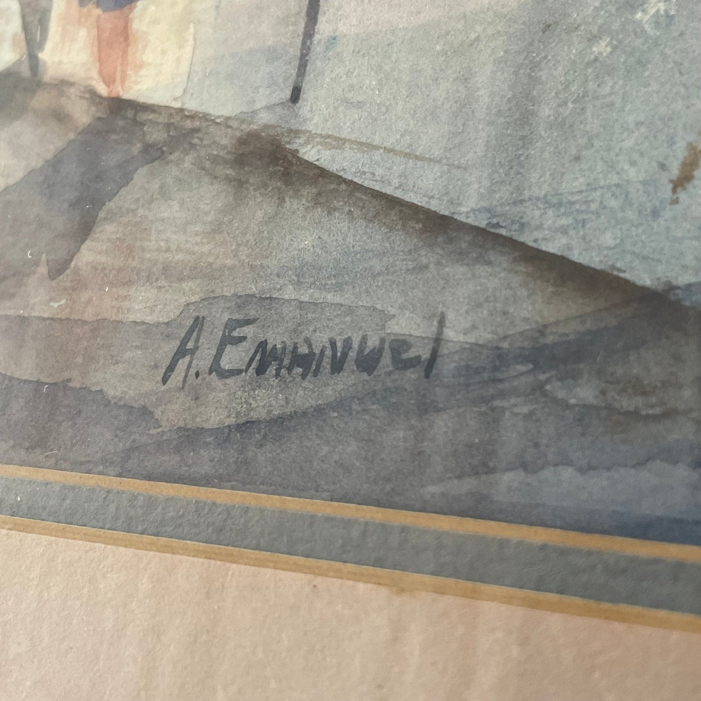 A. Emanuel Original Watercolor – New Orleans French Quarter Street Scene - Loom Vintage