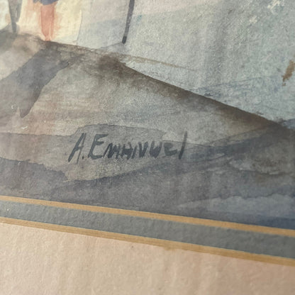 A. Emanuel Original Watercolor – New Orleans French Quarter Street Scene - Loom Vintage