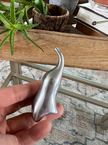 Abstract Silver-Tone Elephant Ring Holder — Modernist Cast Metal, Artist Signed, 2.5"H - Loom Vintage