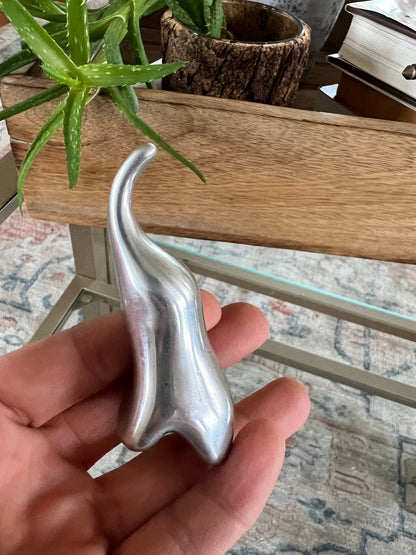 Abstract Silver-Tone Elephant Ring Holder — Modernist Cast Metal, Artist Signed, 2.5"H - Loom Vintage