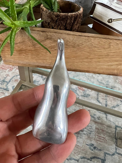 Abstract Silver-Tone Elephant Ring Holder — Modernist Cast Metal, Artist Signed, 2.5"H - Loom Vintage