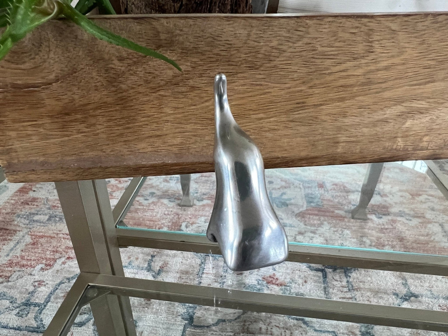 Abstract Silver-Tone Elephant Ring Holder — Modernist Cast Metal, Artist Signed, 2.5"H - Loom Vintage