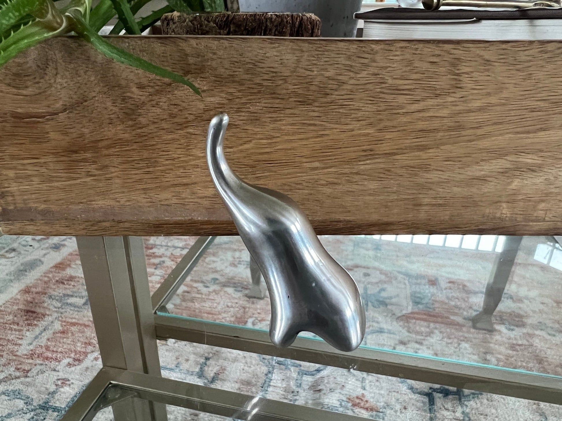 Abstract Silver-Tone Elephant Ring Holder — Modernist Cast Metal, Artist Signed, 2.5"H - Loom Vintage