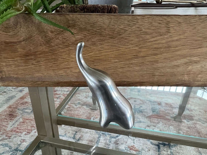 Abstract Silver-Tone Elephant Ring Holder — Modernist Cast Metal, Artist Signed, 2.5"H - Loom Vintage