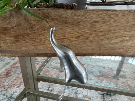 Abstract Silver-Tone Elephant Ring Holder — Modernist Cast Metal, Artist Signed, 2.5"H - Loom Vintage