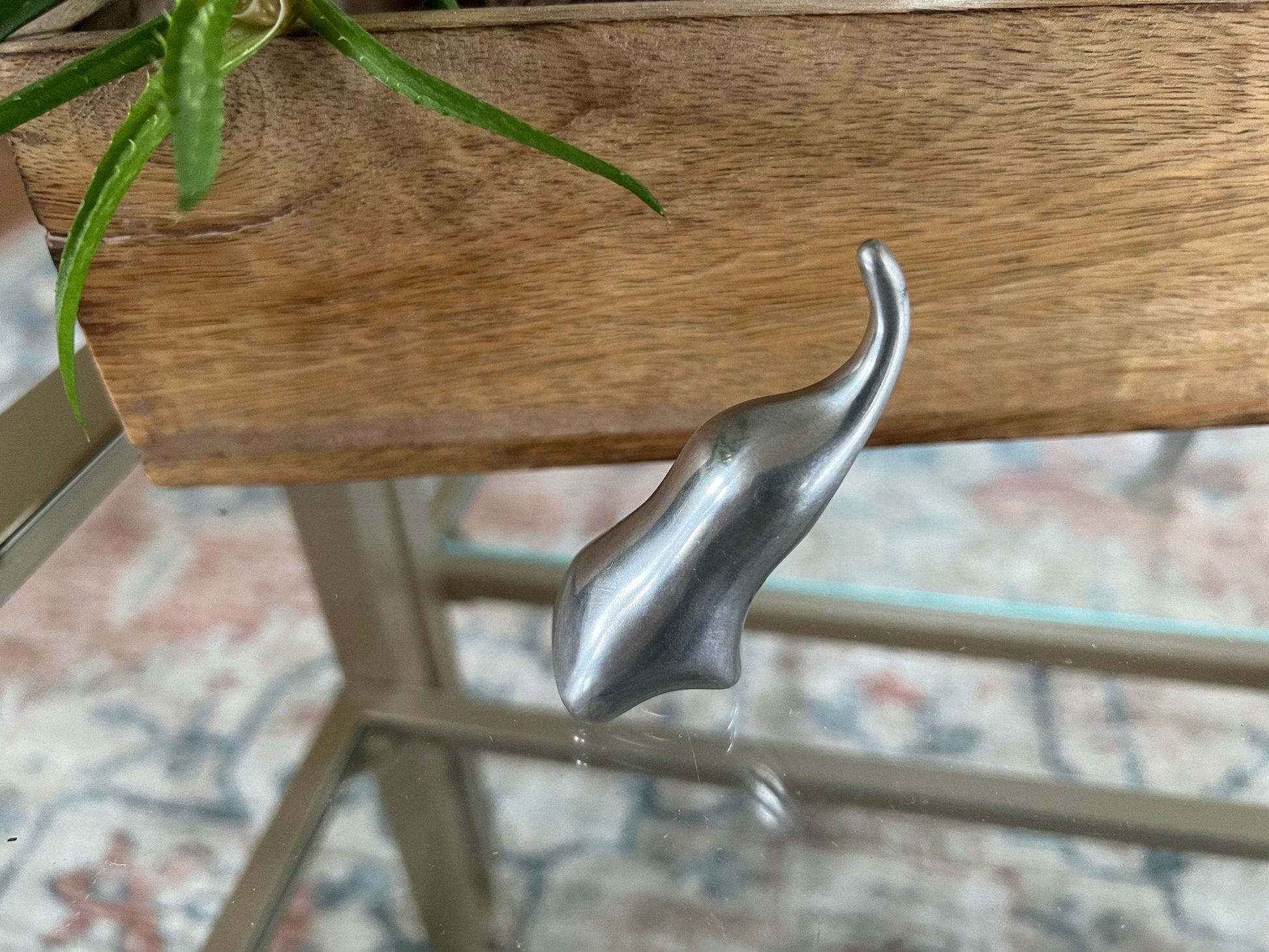 Abstract Silver-Tone Elephant Ring Holder — Modernist Cast Metal, Artist Signed, 2.5"H - Loom Vintage