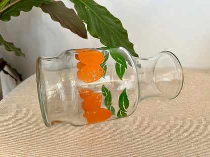 Anchor Hocking Glass Juice Carafe — Orange & Green Leaf Motif, 8.5"H, Found at Brimfield - Loom Vintage