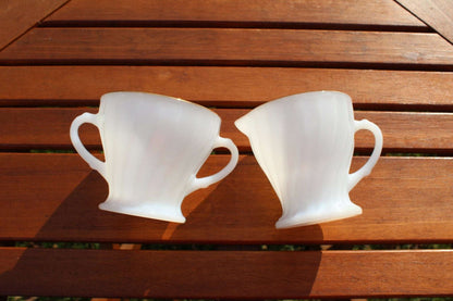 Vintage Anchor Hocking milk glass cream and sugar set, Swirl pattern with gold rim, photo 8 of 10