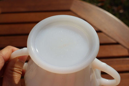Vintage Anchor Hocking milk glass cream and sugar set, Swirl pattern with gold rim, photo 9 of 10