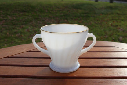 Anchor Hocking Milk Glass, Swirl, Milk + Sugar Bowl, Glass Dishes, Cream and Sugar Set - Loom Vintage