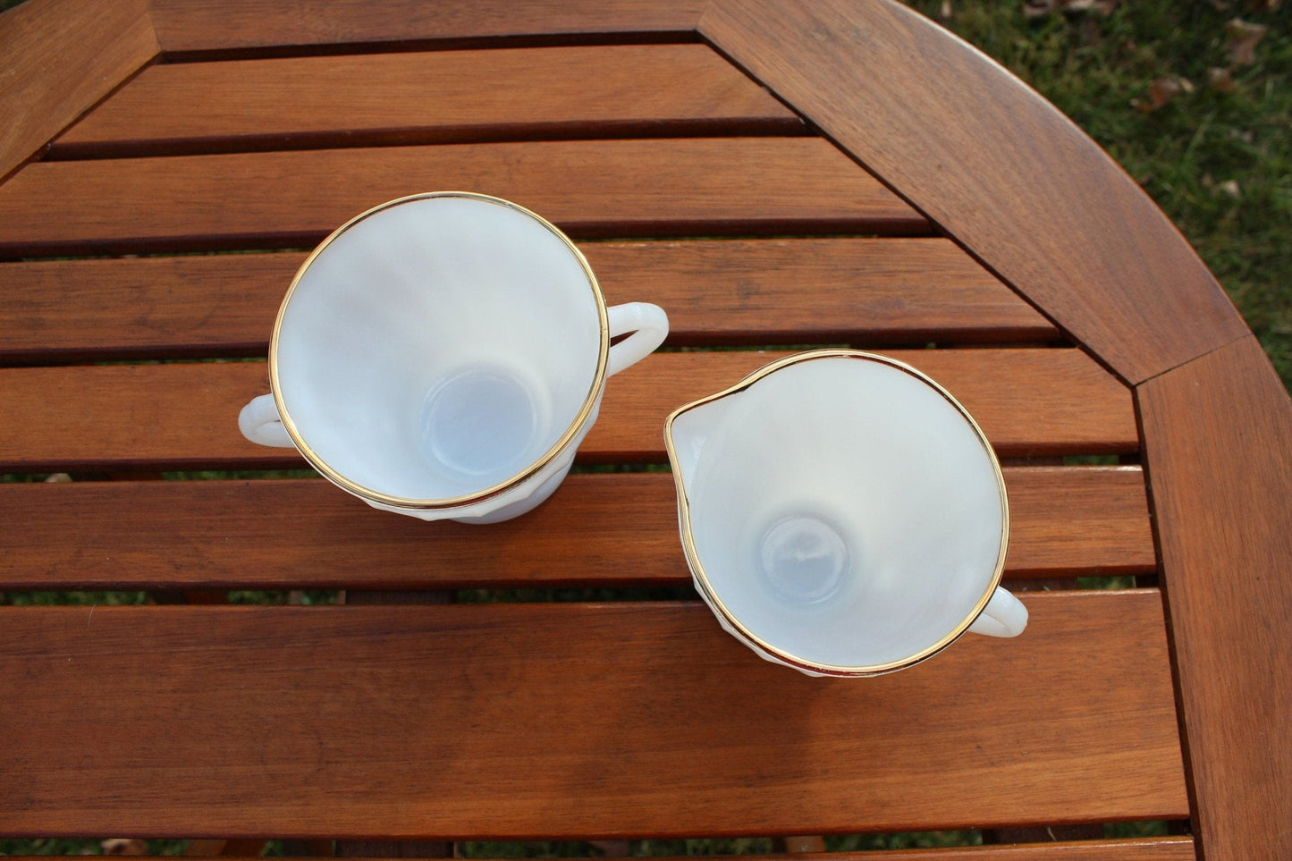 Anchor Hocking Milk Glass, Swirl, Milk + Sugar Bowl, Glass Dishes, Cream and Sugar Set - Loom Vintage