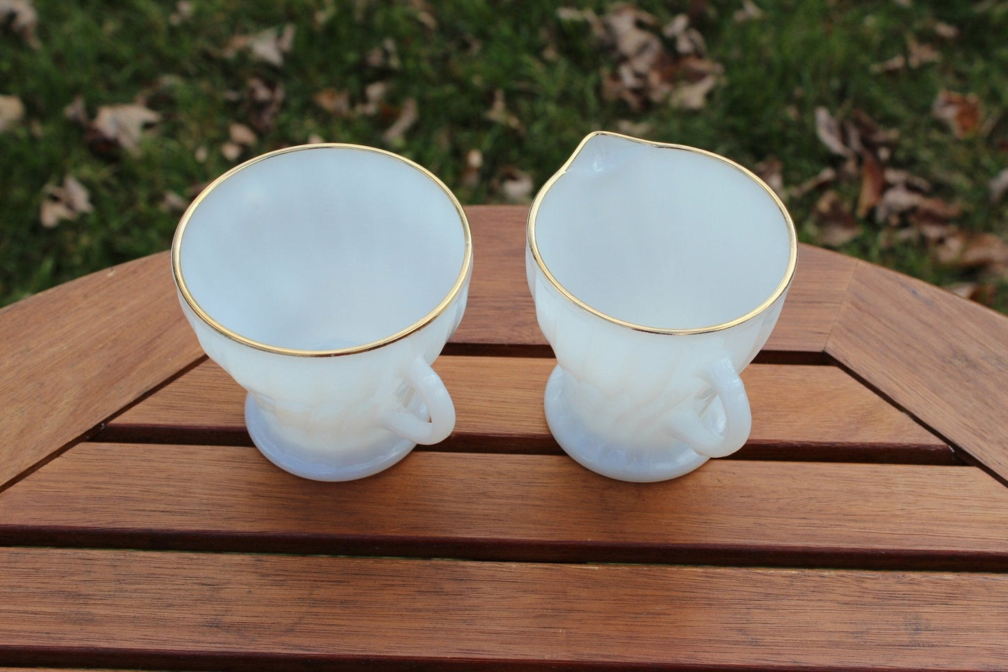 Anchor Hocking Milk Glass, Swirl, Milk + Sugar Bowl, Glass Dishes, Cream and Sugar Set - Loom Vintage