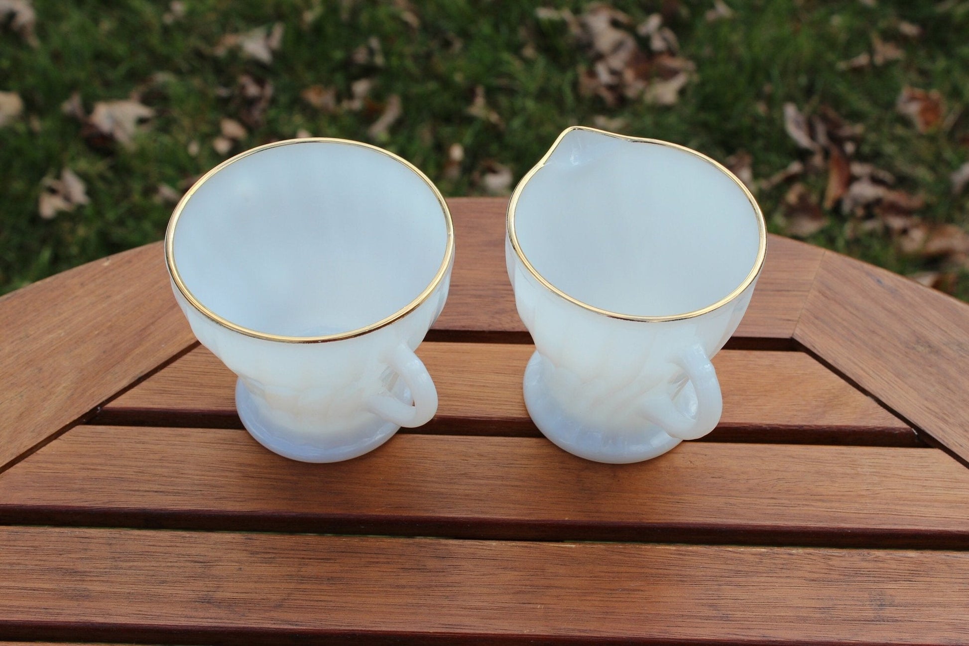 Anchor Hocking Milk Glass, Swirl, Milk + Sugar Bowl, Glass Dishes, Cream and Sugar Set - Loom Vintage