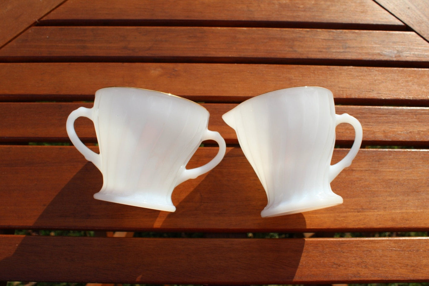 Anchor Hocking Milk Glass, Swirl, Milk + Sugar Bowl, Glass Dishes, Cream and Sugar Set - Loom Vintage