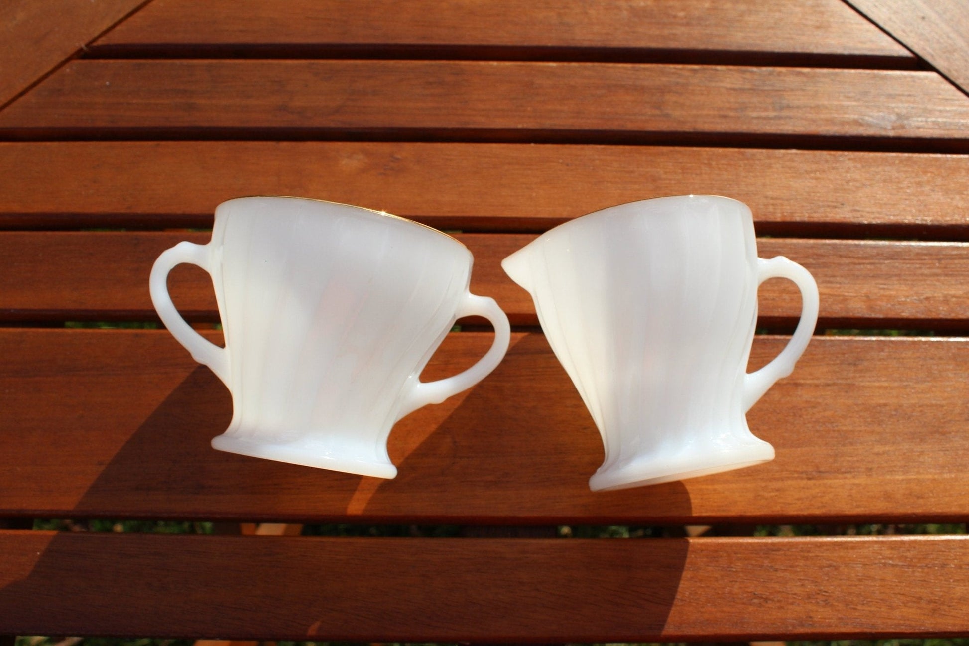 Anchor Hocking Milk Glass, Swirl, Milk + Sugar Bowl, Glass Dishes, Cream and Sugar Set - Loom Vintage