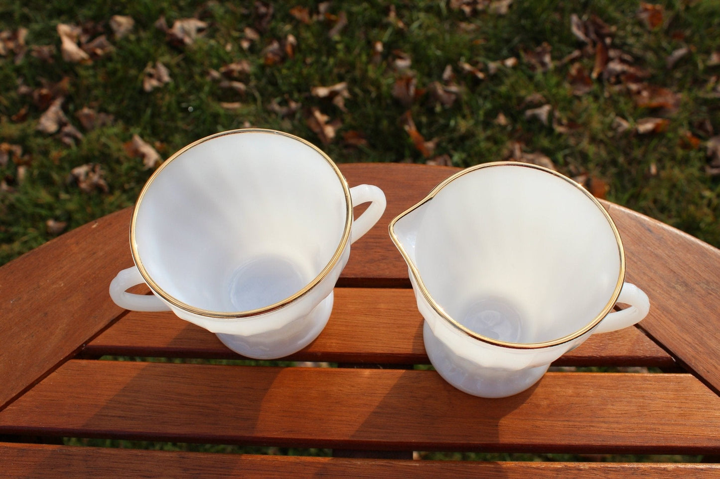Anchor Hocking Milk Glass, Swirl, Milk + Sugar Bowl, Glass Dishes, Cream and Sugar Set - Loom Vintage