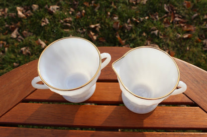 Anchor Hocking Milk Glass, Swirl, Milk + Sugar Bowl, Glass Dishes, Cream and Sugar Set - Loom Vintage