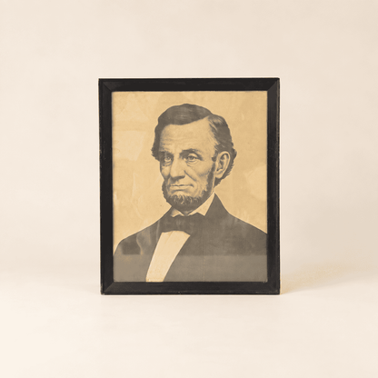 Framed antique Lincoln portrait print shown at a distance for scale, photo 3 of 5