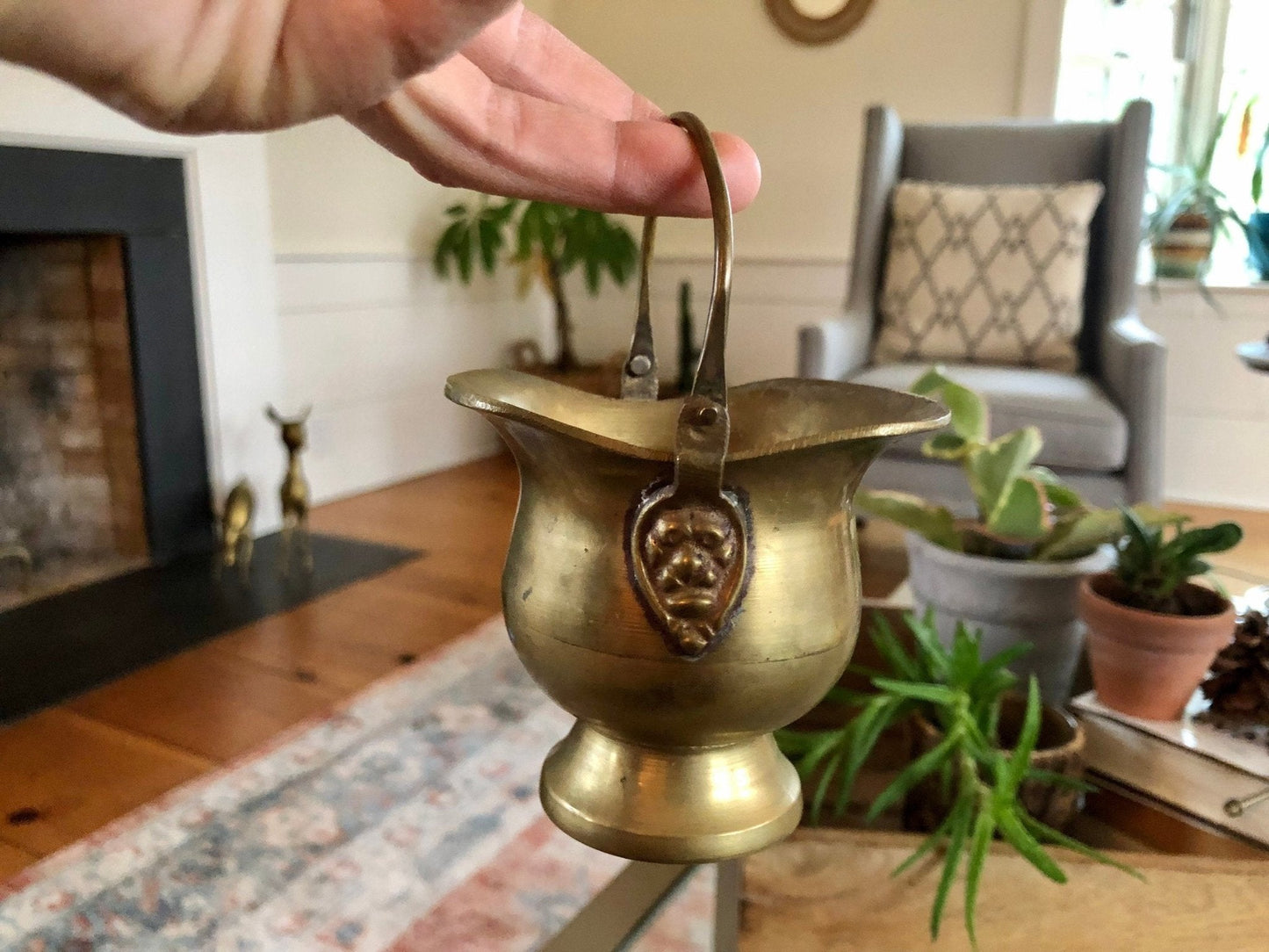 Antique Brass Mini Ash Pail, Planter, Pot, Bucket With Handle, Farmhouse Home Decor, Country French Decor, Copper Kitchen Campfire Pot - Loom Vintage