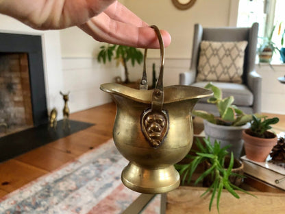 Antique Brass Mini Ash Pail, Planter, Pot, Bucket With Handle, Farmhouse Home Decor, Country French Decor, Copper Kitchen Campfire Pot - Loom Vintage