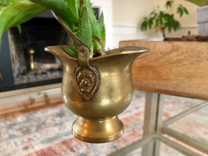 Antique Brass Mini Ash Pail, Planter, Pot, Bucket With Handle, Farmhouse Home Decor, Country French Decor, Copper Kitchen Campfire Pot - Loom Vintage