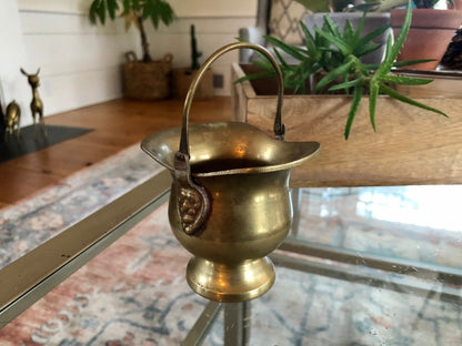 Antique Brass Mini Ash Pail, Planter, Pot, Bucket With Handle, Farmhouse Home Decor, Country French Decor, Copper Kitchen Campfire Pot - Loom Vintage