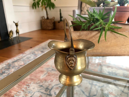 Antique Brass Mini Ash Pail, Planter, Pot, Bucket With Handle, Farmhouse Home Decor, Country French Decor, Copper Kitchen Campfire Pot - Loom Vintage