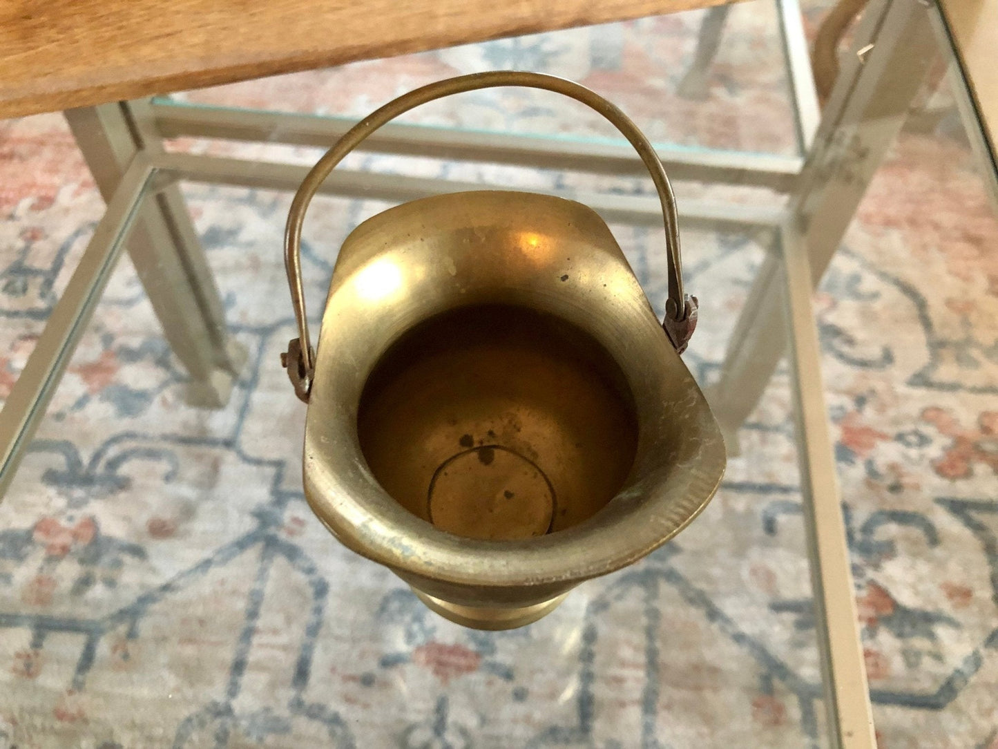 Antique Brass Mini Ash Pail, Planter, Pot, Bucket With Handle, Farmhouse Home Decor, Country French Decor, Copper Kitchen Campfire Pot - Loom Vintage