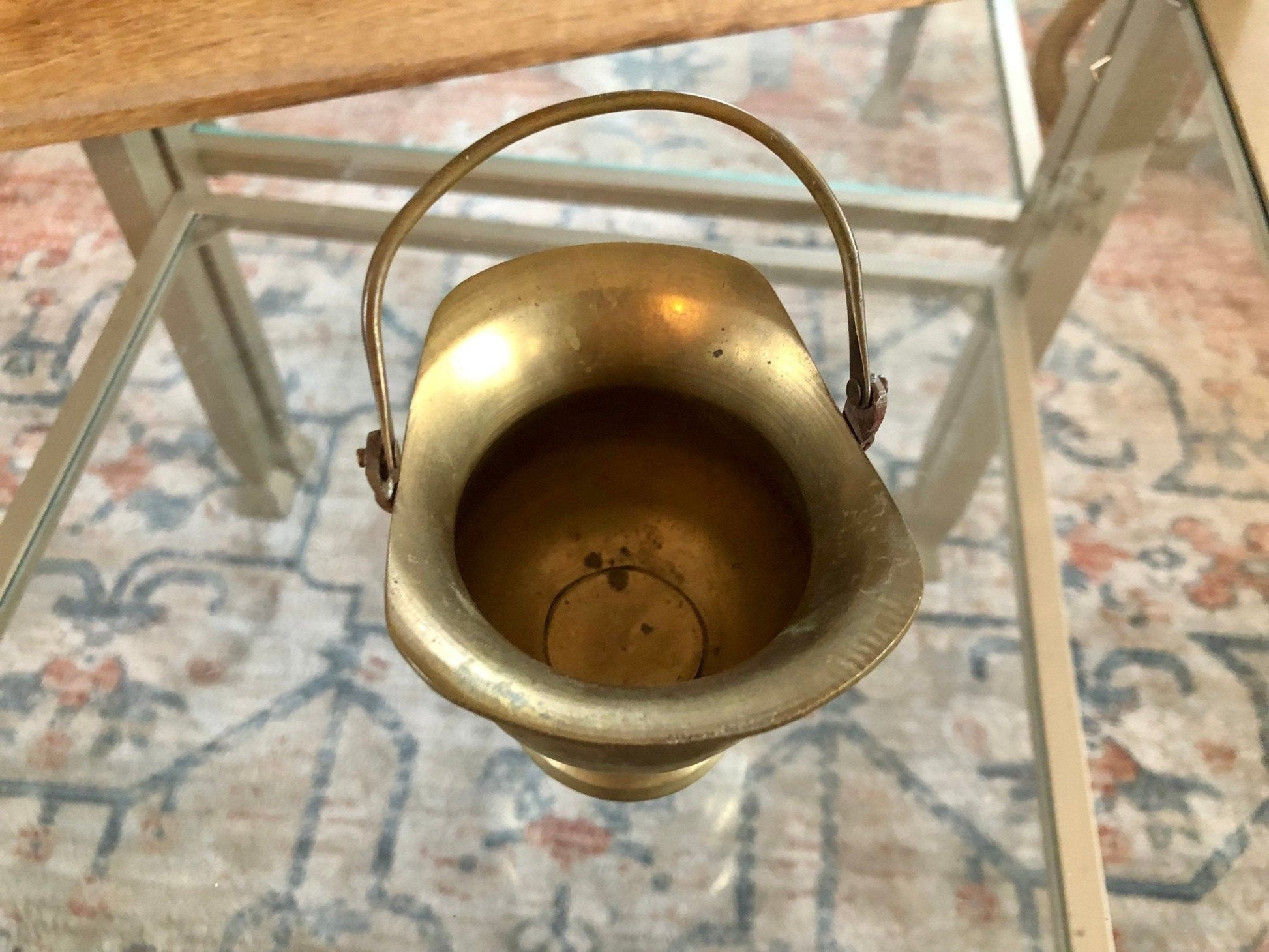 Antique Brass Mini Ash Pail, Planter, Pot, Bucket With Handle, Farmhouse Home Decor, Country French Decor, Copper Kitchen Campfire Pot - Loom Vintage