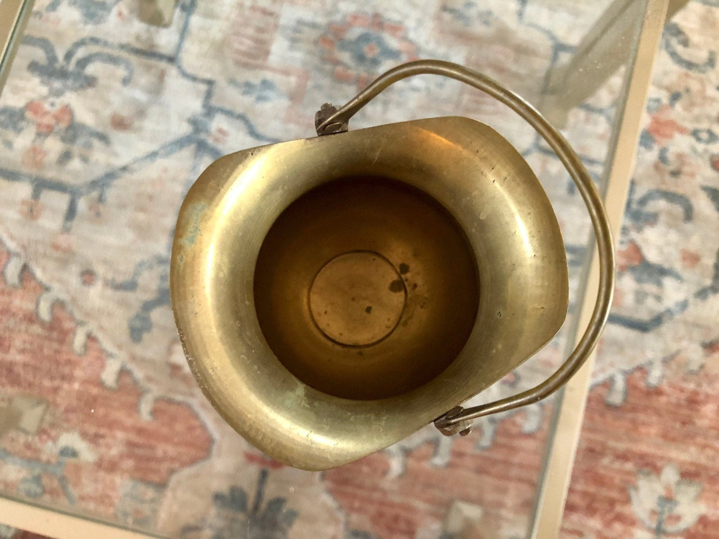 Antique Brass Mini Ash Pail, Planter, Pot, Bucket With Handle, Farmhouse Home Decor, Country French Decor, Copper Kitchen Campfire Pot - Loom Vintage