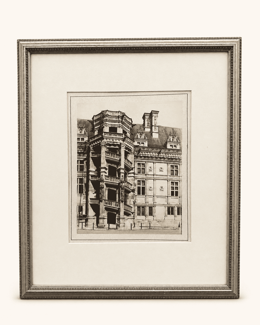 Antique albumen photograph of the Francois I staircase at Chateau de Blois, framed