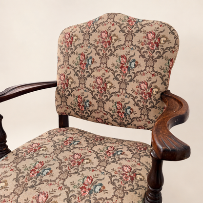 Antique Georgian Revival Armchair in Floral Tapestry, 1910s–1920s