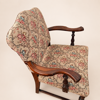 Antique Georgian Revival Armchair in Floral Tapestry, 1910s–1920s