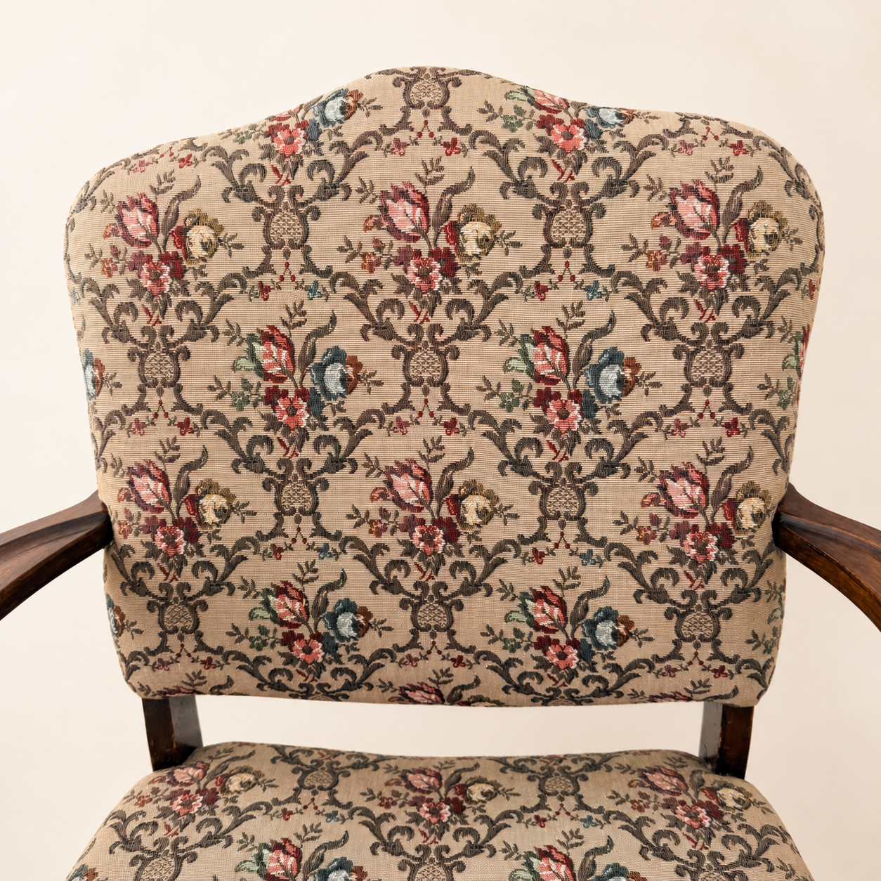 Antique Georgian Revival Armchair in Floral Tapestry, 1910s–1920s
