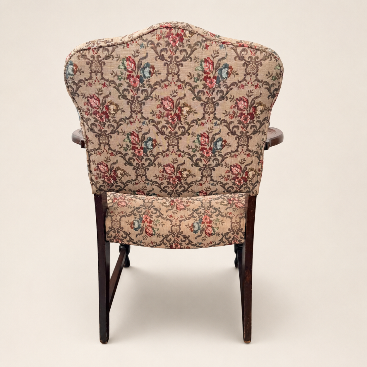 Antique Georgian Revival Armchair in Floral Tapestry, 1910s–1920s