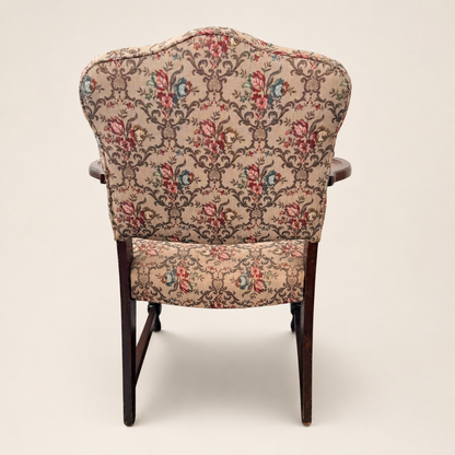 Antique Georgian Revival Armchair in Floral Tapestry, 1910s–1920s