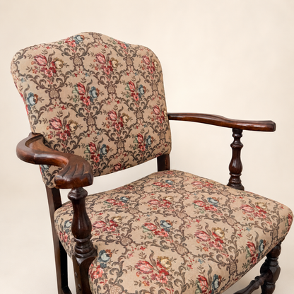 Antique Georgian Revival Armchair in Floral Tapestry, 1910s–1920s