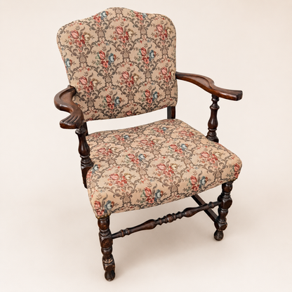 Antique Georgian Revival Armchair in Floral Tapestry, 1910s–1920s