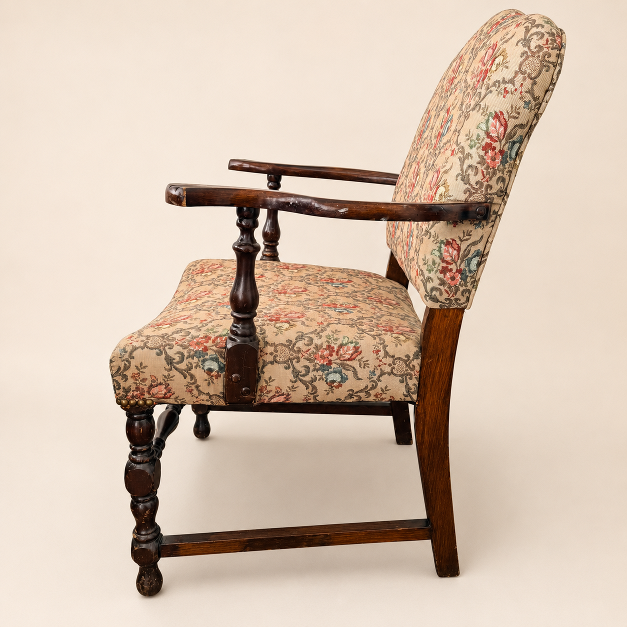 Antique Georgian Revival Armchair in Floral Tapestry, 1910s–1920s