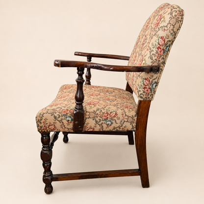 Antique Georgian Revival Armchair in Floral Tapestry, 1910s–1920s