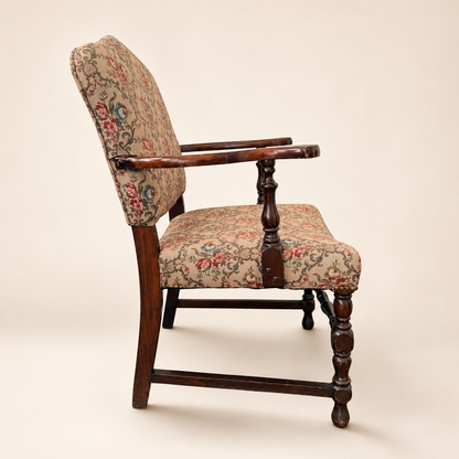 Antique Georgian Revival Armchair in Floral Tapestry, 1910s–1920s