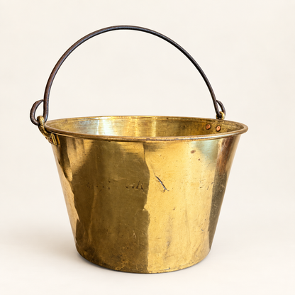 Antique H.W. Hayden patent spun brass pail with iron bail handle, photo 1 of 8