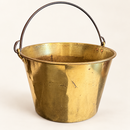 Antique H.W. Hayden patent spun brass pail with iron bail handle, photo 3 of 8