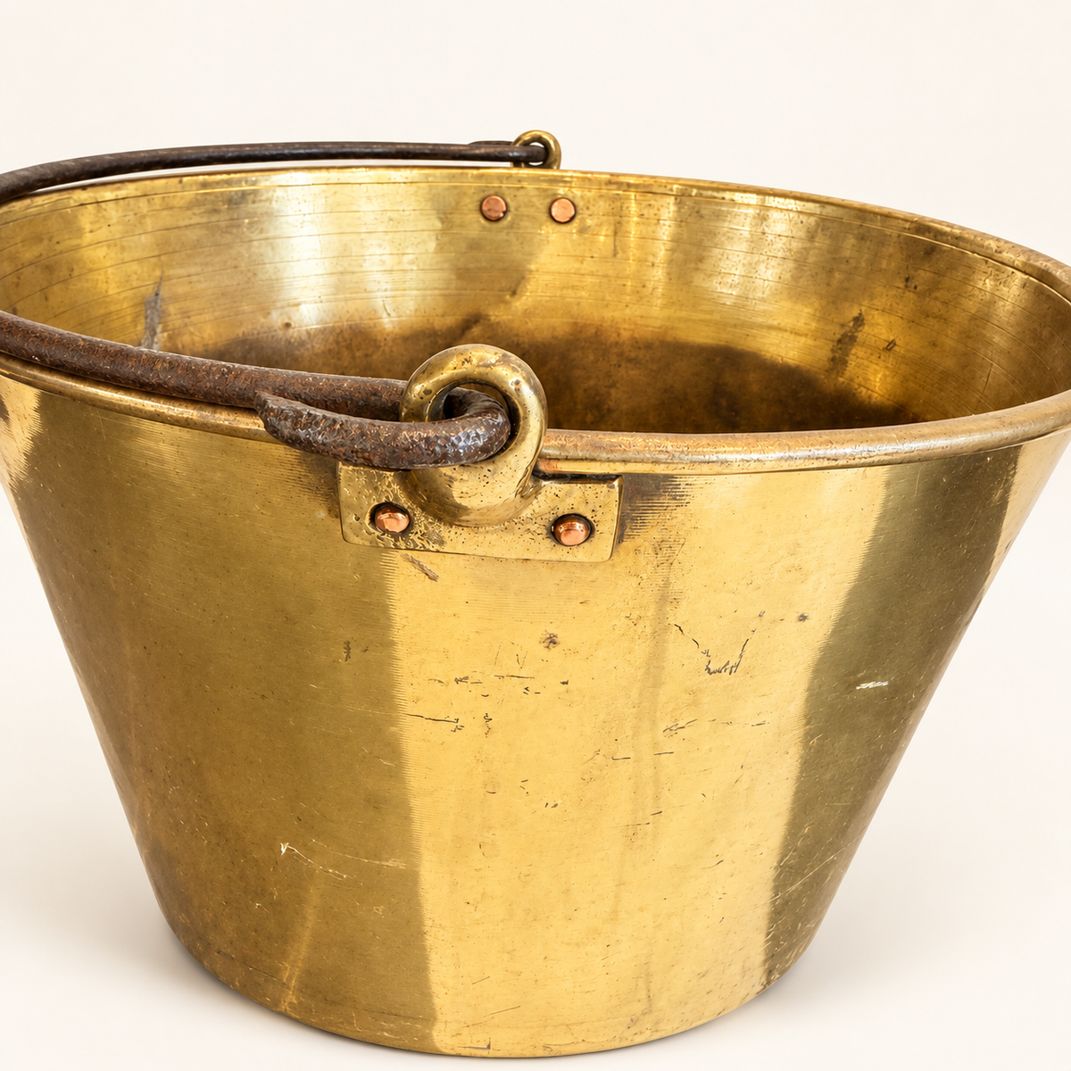 Antique H.W. Hayden patent spun brass pail with iron bail handle, photo 6 of 8