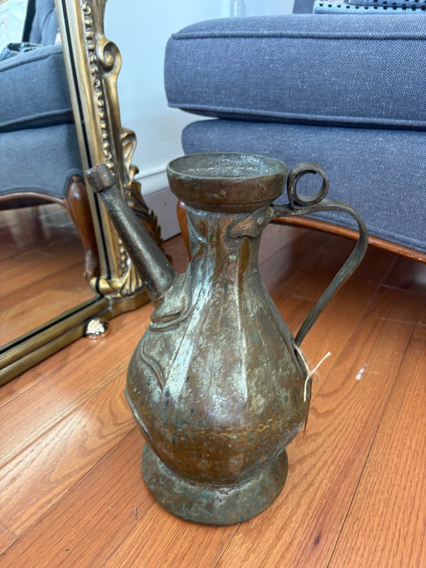 Antique Persian Copper Aftaba Ewer, 19th Century — Verdigris Patina - Loom Vintage