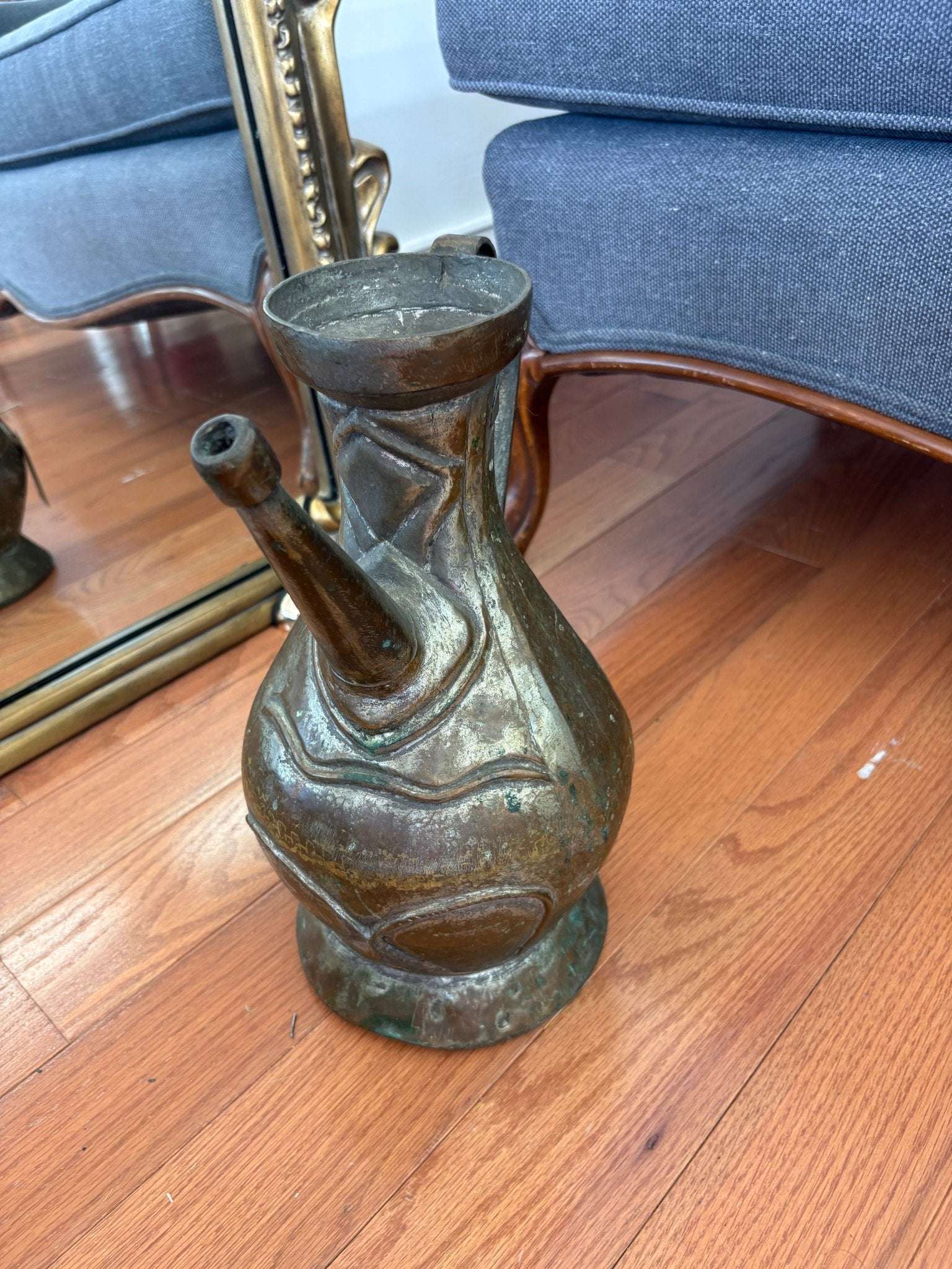 Antique Persian Copper Aftaba Ewer, 19th Century — Verdigris Patina - Loom Vintage