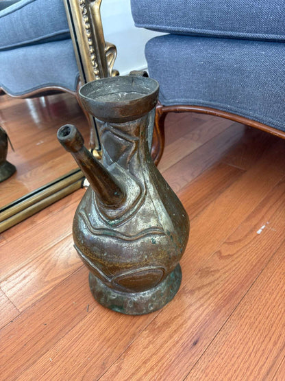 Antique Persian Copper Aftaba Ewer, 19th Century — Verdigris Patina - Loom Vintage